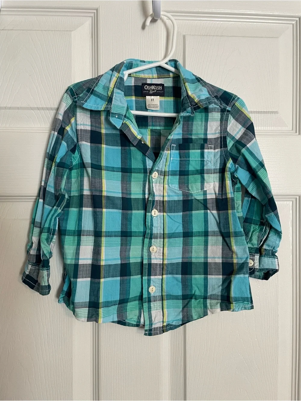 OshKosh B'gosh 100% Cotton Size 3T Teal & Blue Plaid Button-Down Shirt